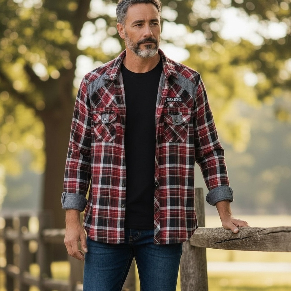 Guess Jeans Vintage Button Down Plaid Long Sleeve Shirt Red, Black & Gray M